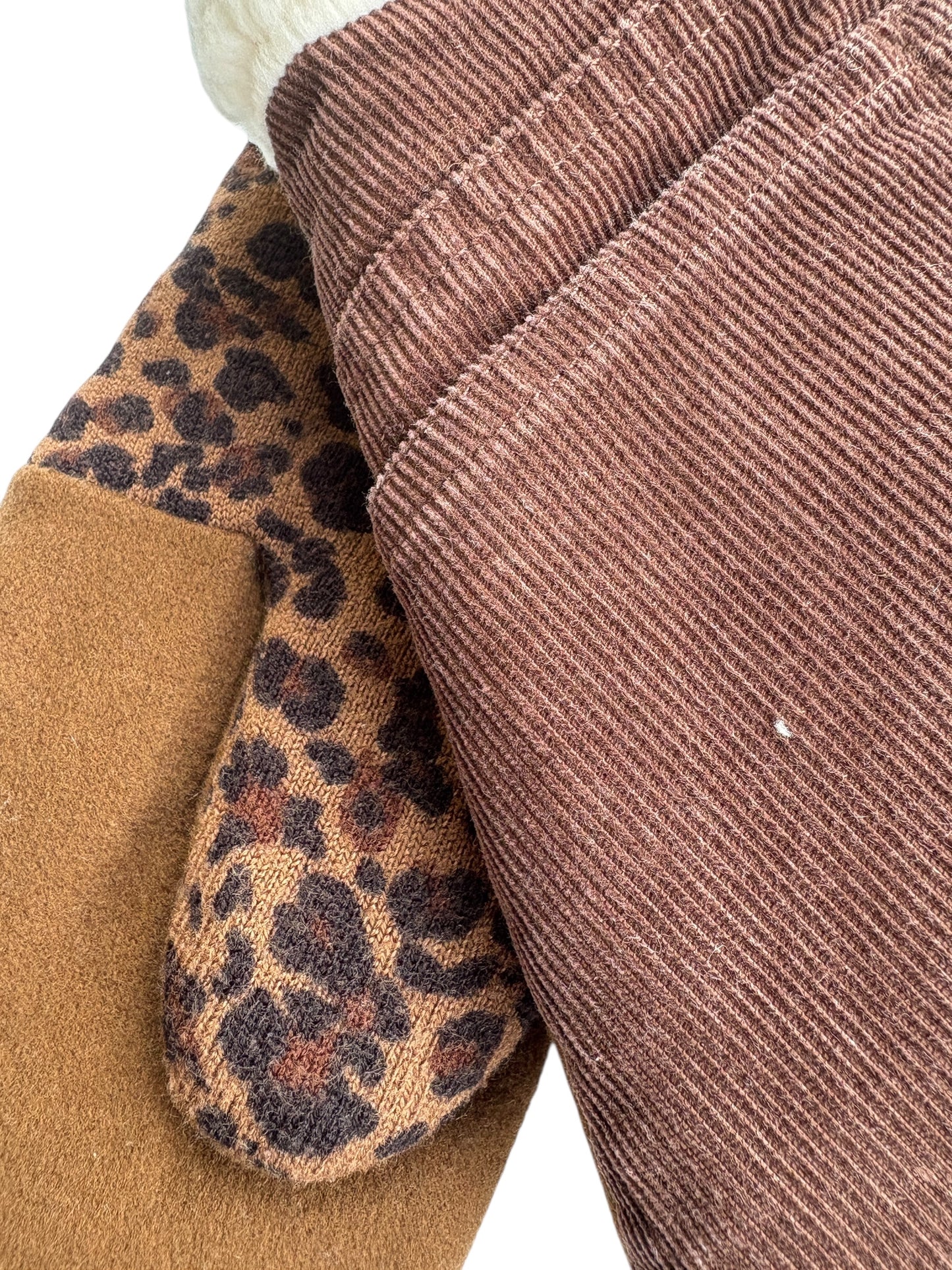 Up-cycled Cheetah Corduroy Mittens - Large