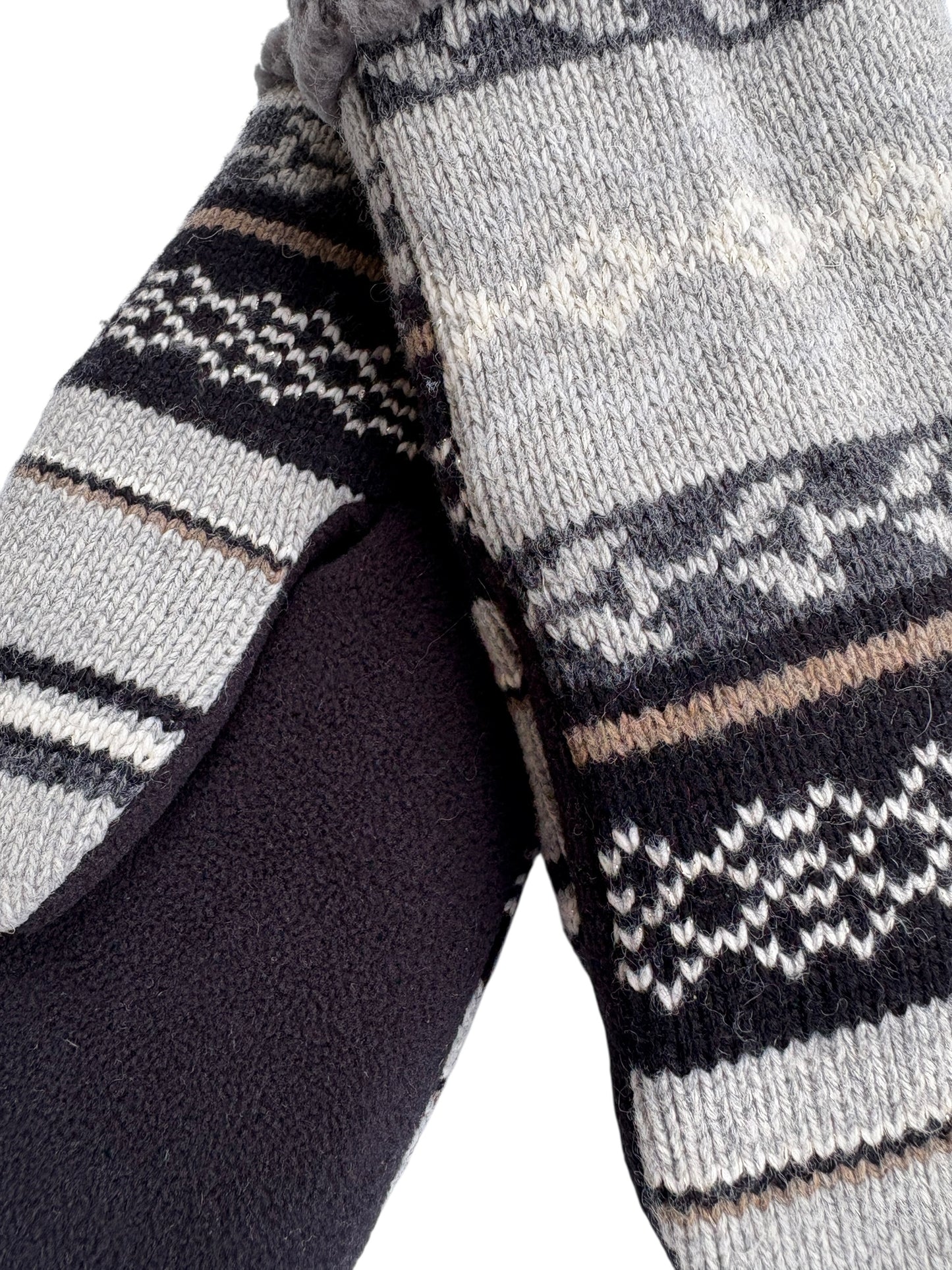 Up-cycled Gray Black Knit Mittens - Large