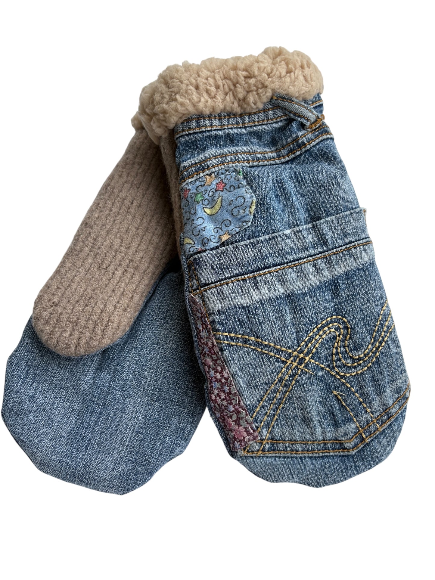 Up-cycled Denim Mittens - Large