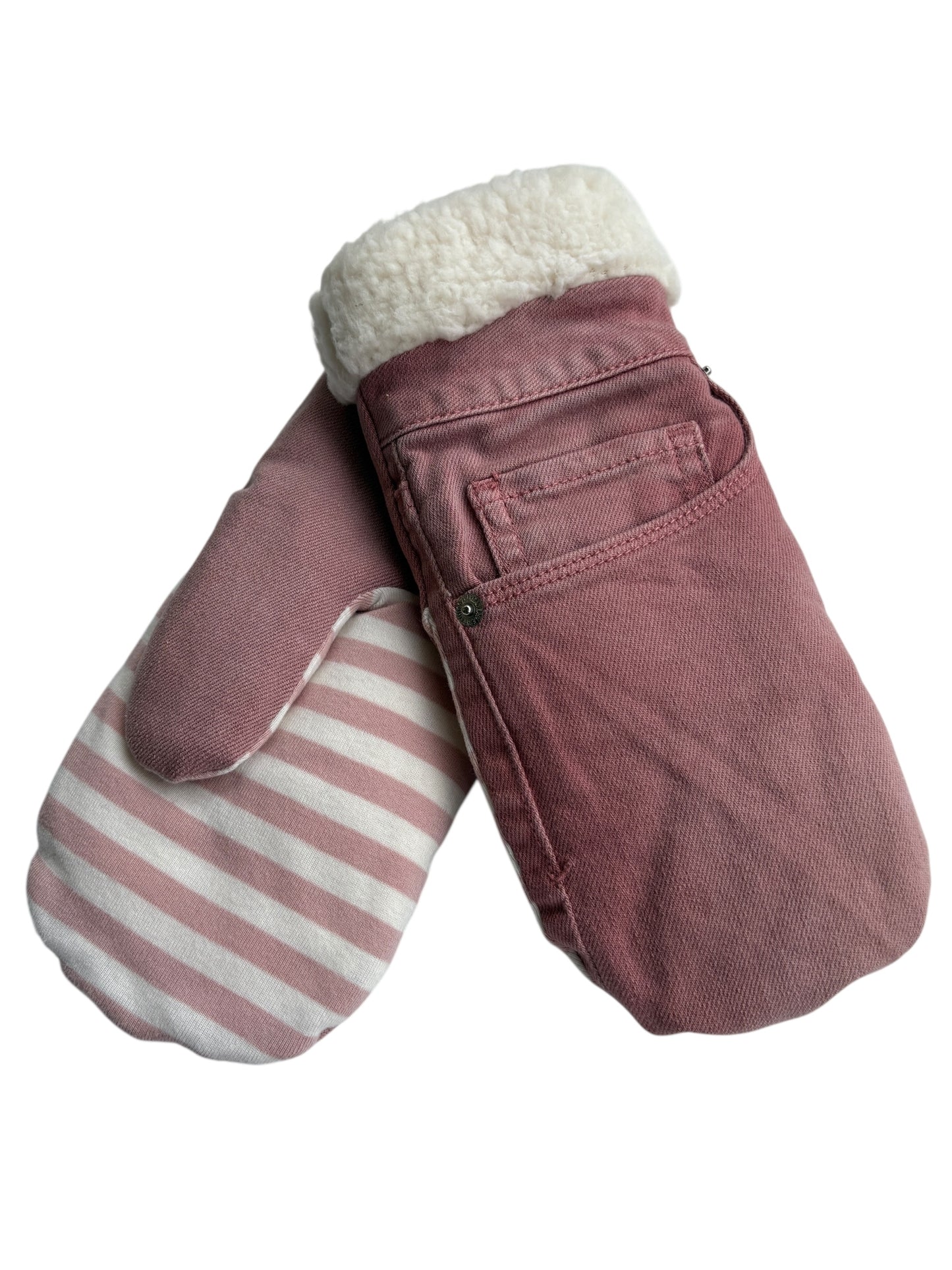 Up-cycled Rose Denim Mittens - Large