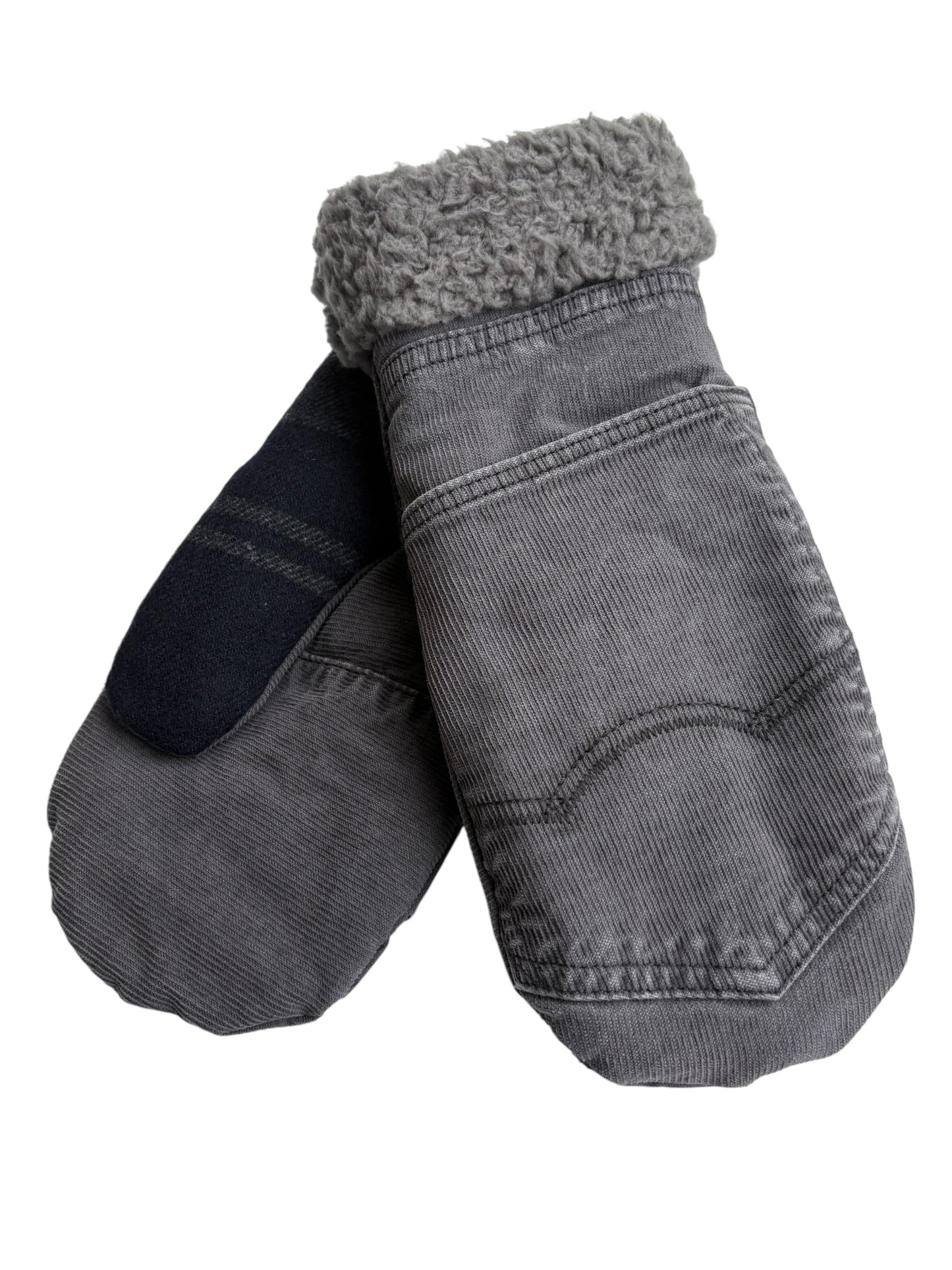 Up-cycled Gray Corduroy Mittens - Large