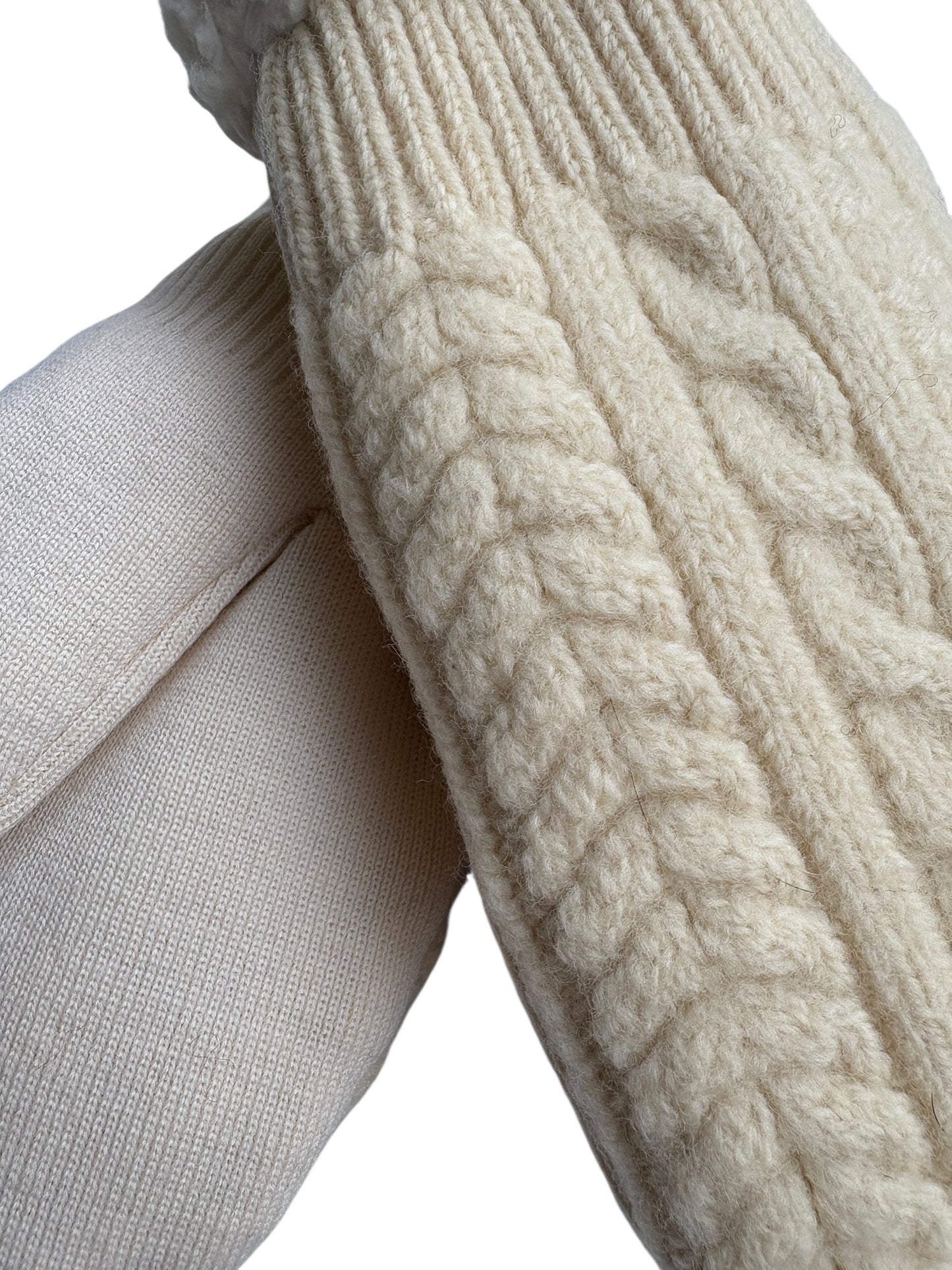 Up-cycled Cream Wool Mittens - Large