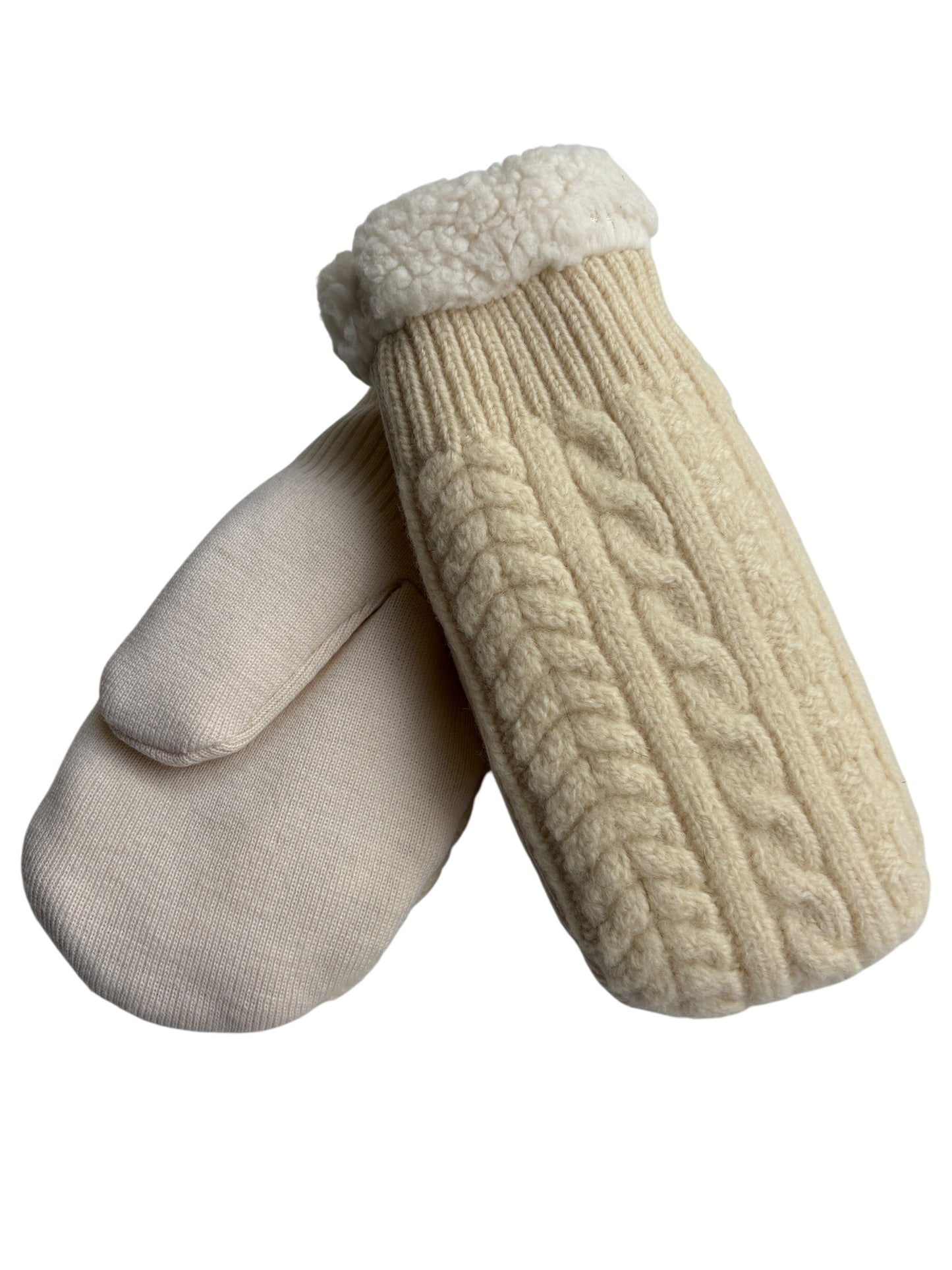 Up-cycled Cream Wool Mittens - Large