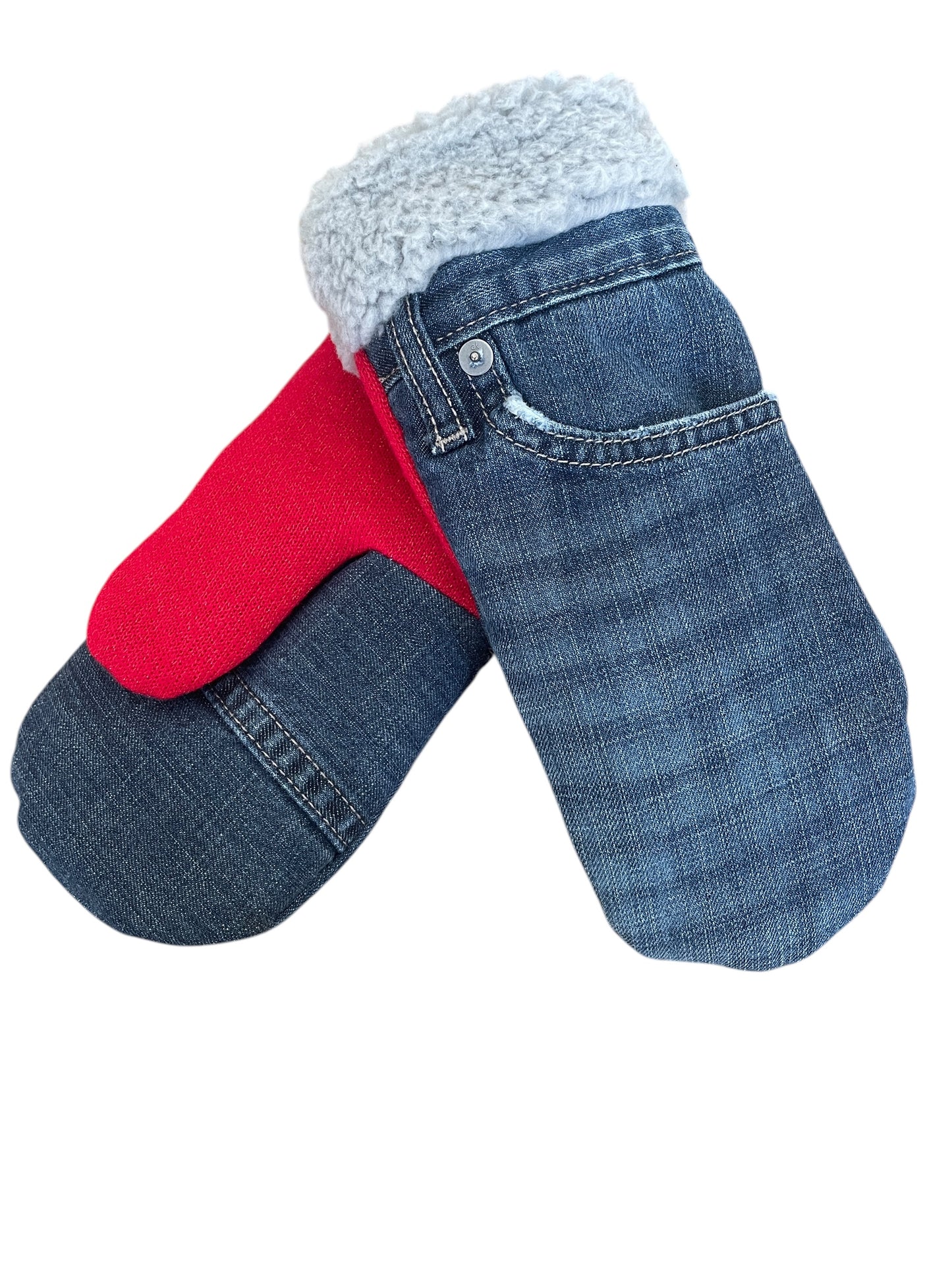 Up-cycled Denim Blue Jean Mittens - Medium
