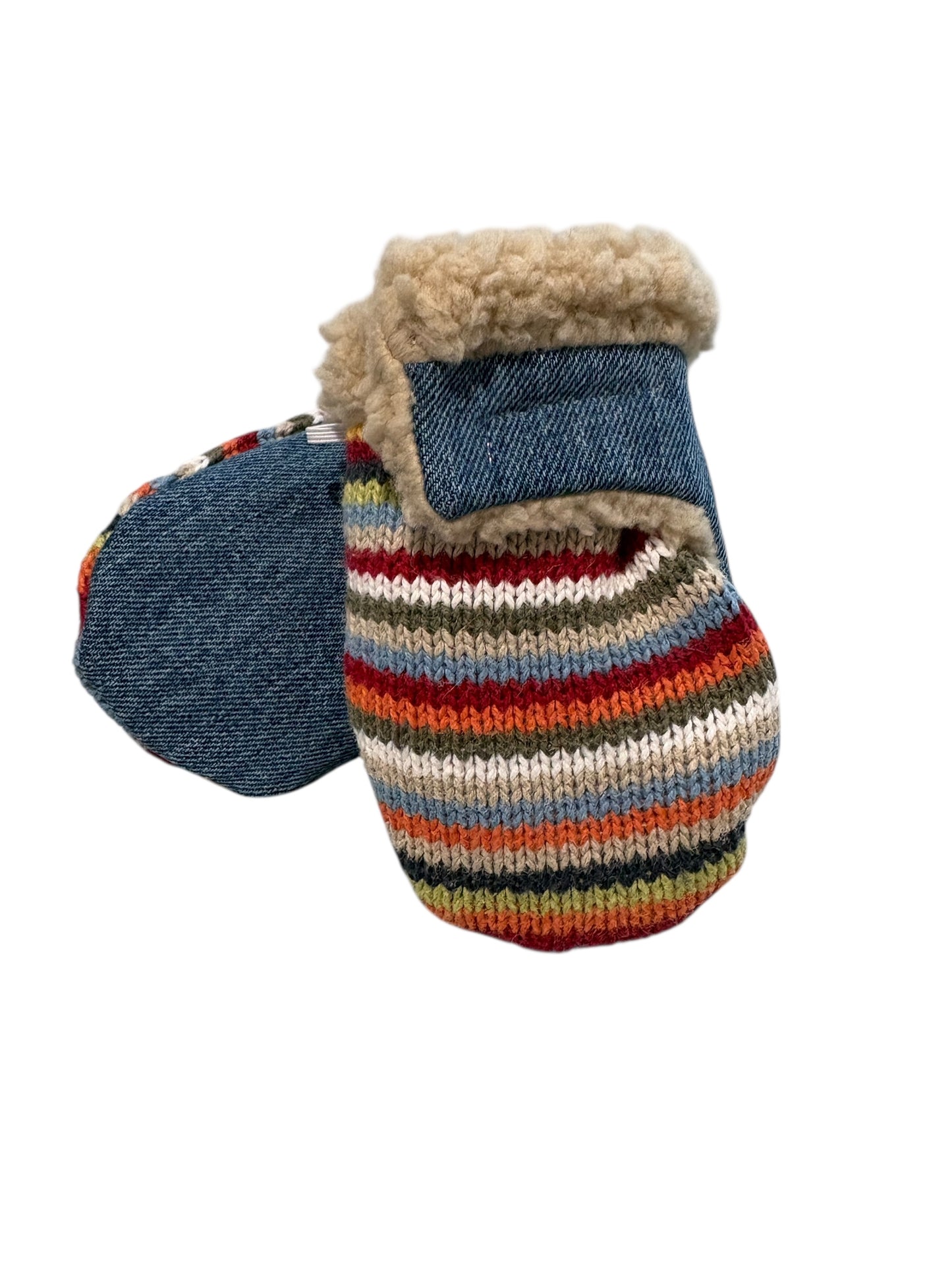 Upcycled Baby Mittens - XS (6-18 Mos.) | Hook & Loop | Stiped Knit
