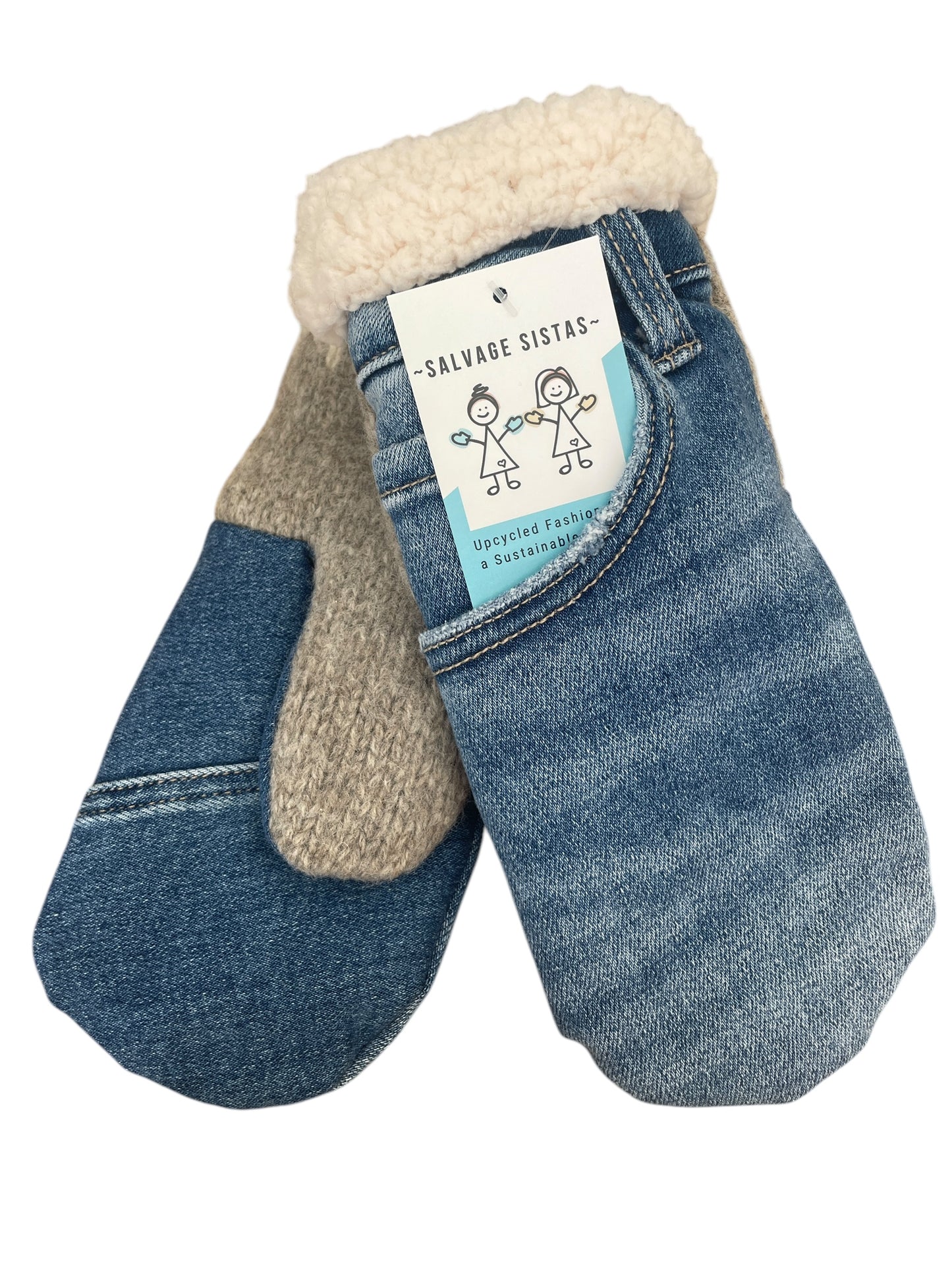 Up-cycled Denim Blue Jean Mittens - Medium