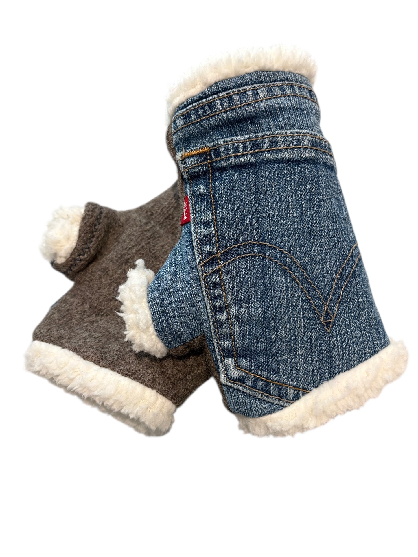 Up-cycled Blue Jean Mittens with Pocket
