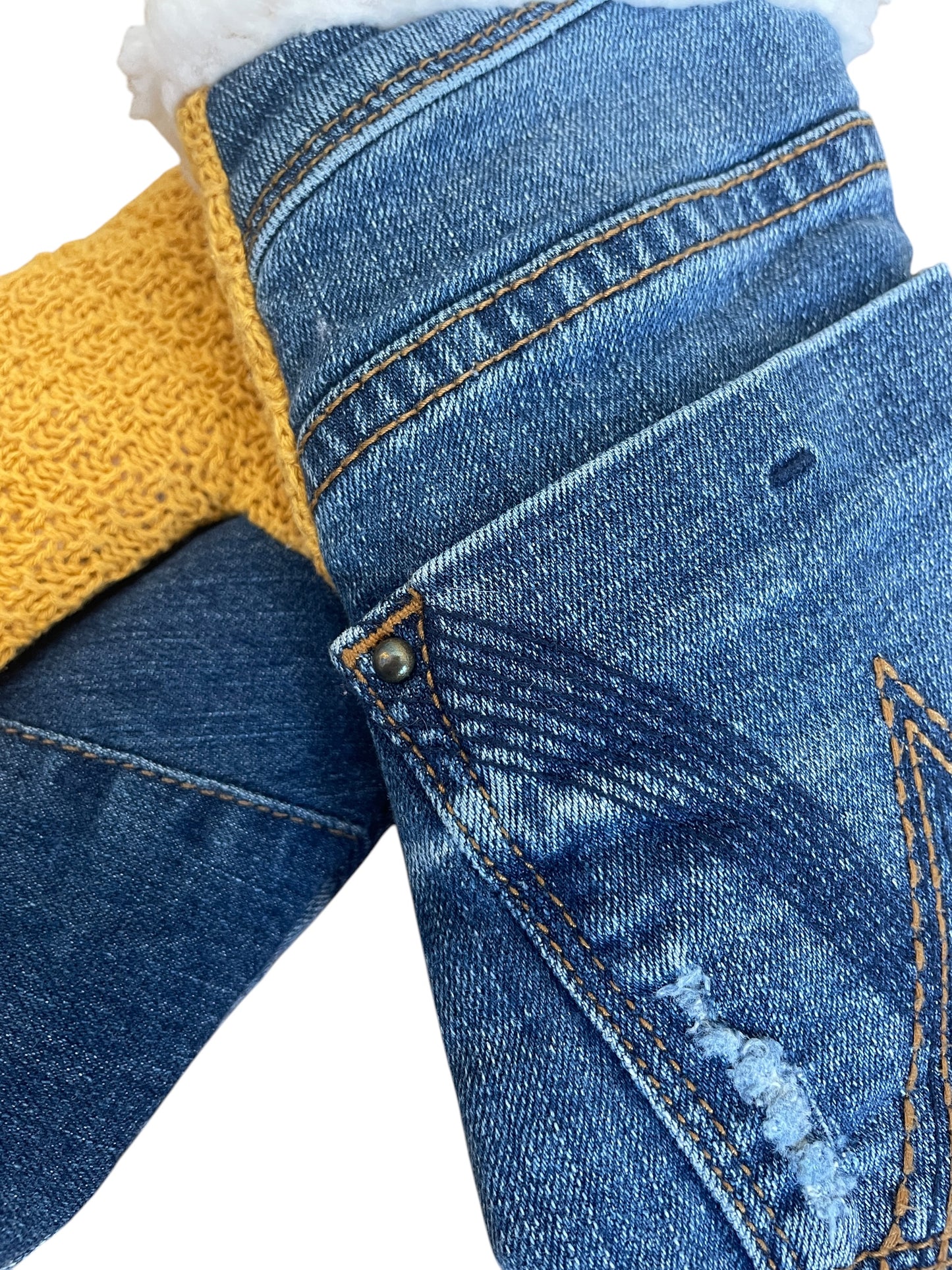 Up-cycled Denim Blue Jean Mittens - Medium