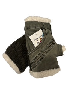 Upcycled -Fingerless Mittens, Green Denim with pocket. Handmade and One-of-a-Kind