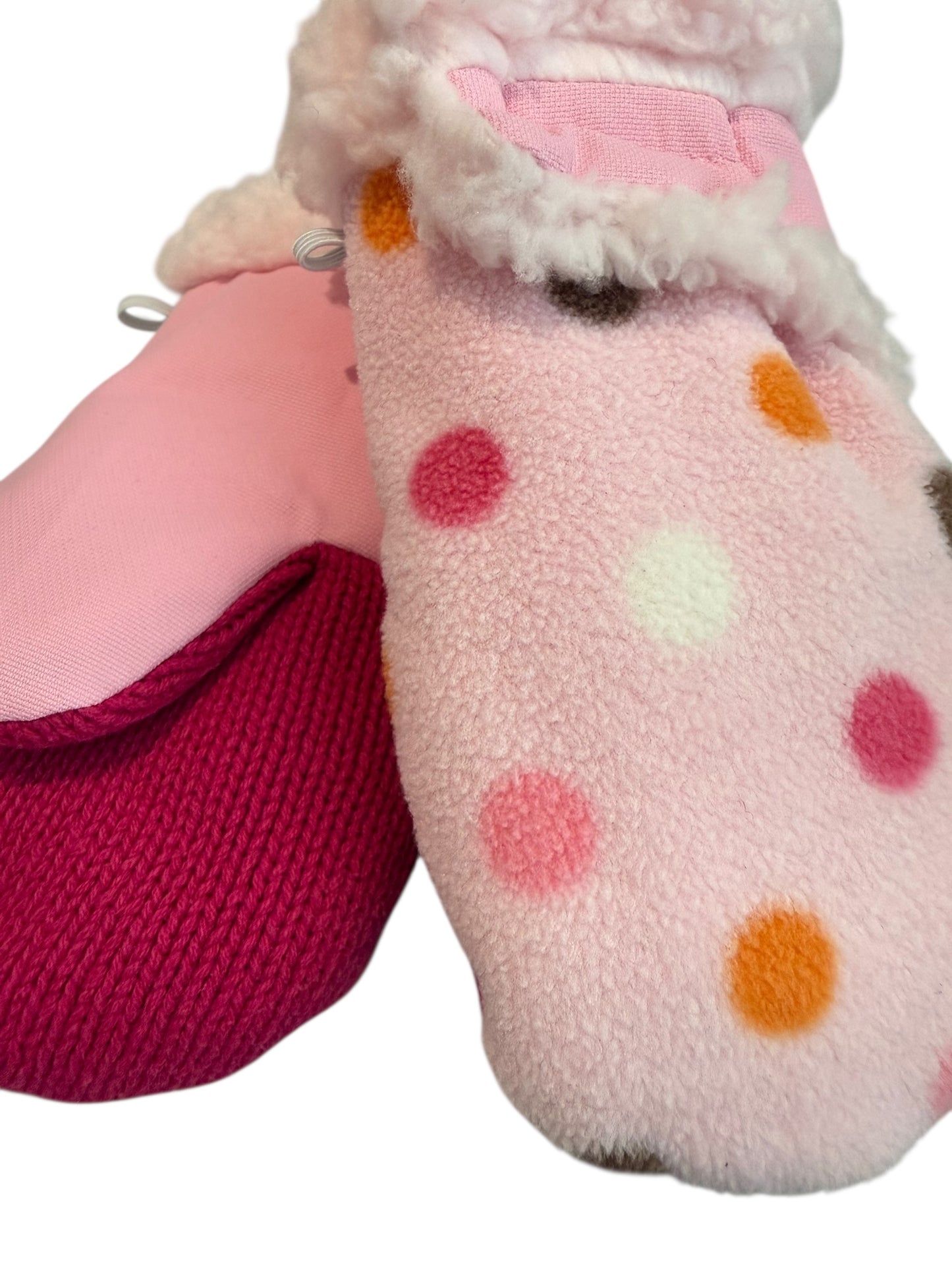 Upcycled Kids Mittens - Small (18 months-3 years) | Hook & Loop Closure | PInk Polka Dot