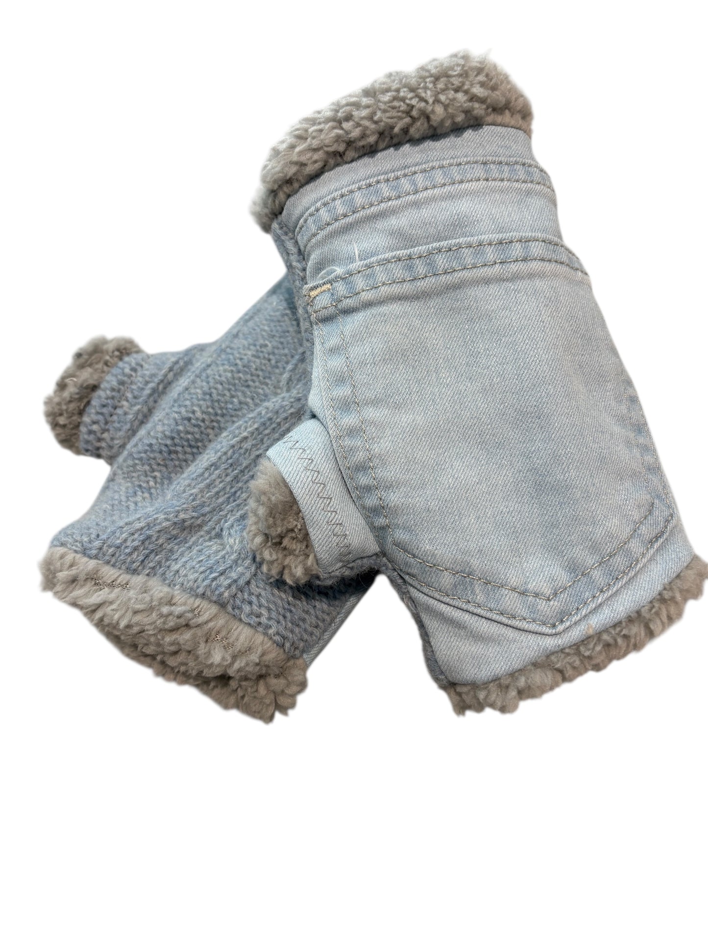 Up-cycled Light Blue Jean Mittens with Pocket