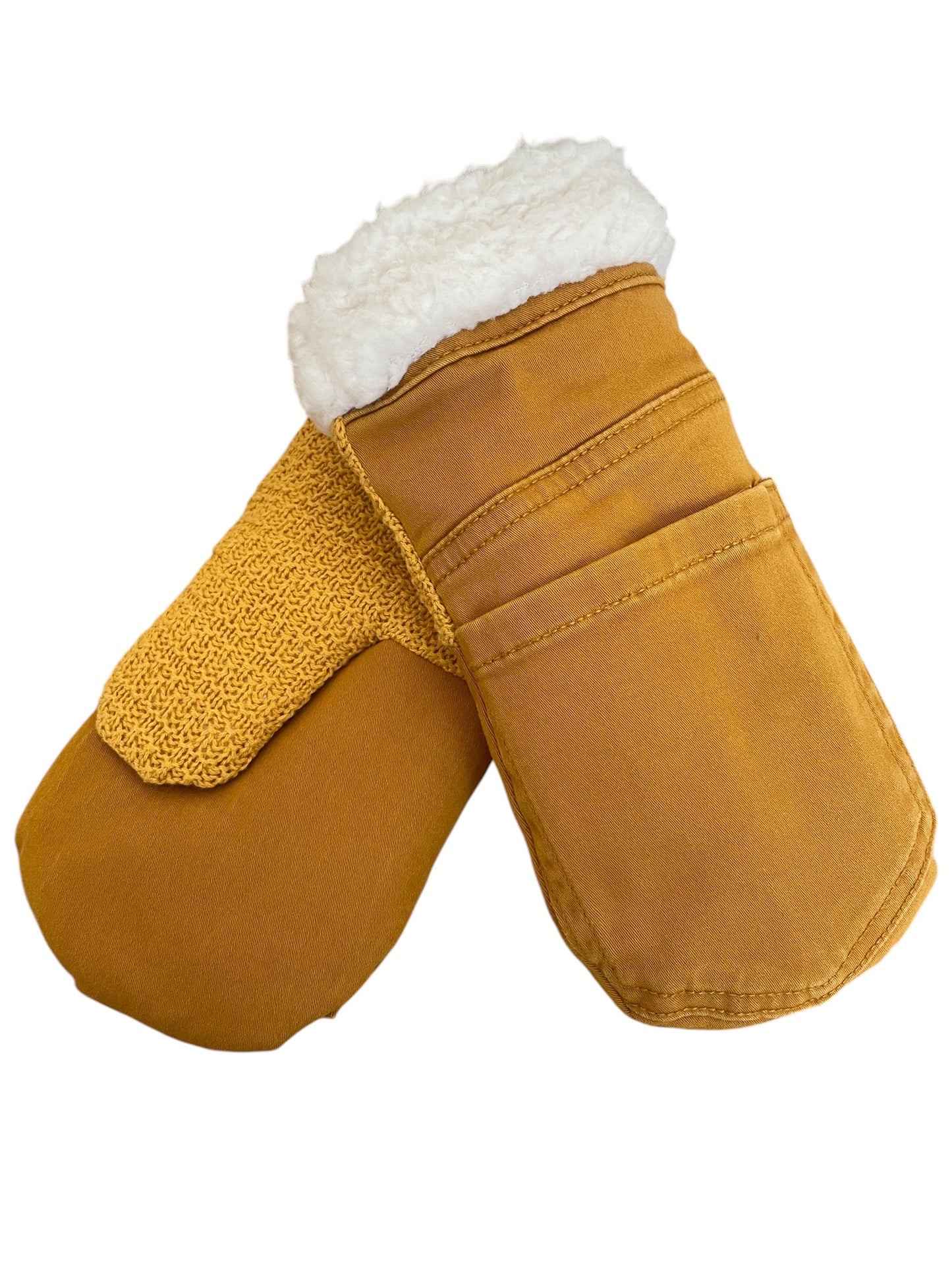 Up-cycled Mustard Pocket Mittens - Medium