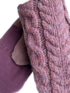 Up-cycled Purple Cable Knit Mittens - Small