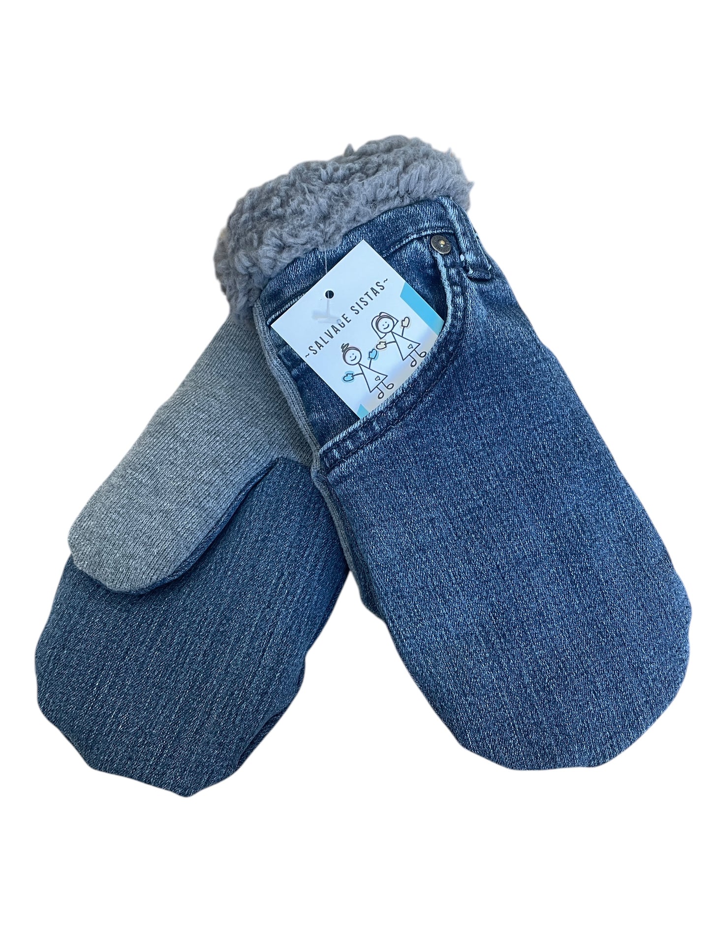 Up-cycled Denim Blue Jean Mittens - Medium