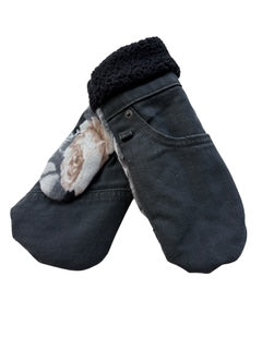 Up-cycled Black Jean Mittens - Medium