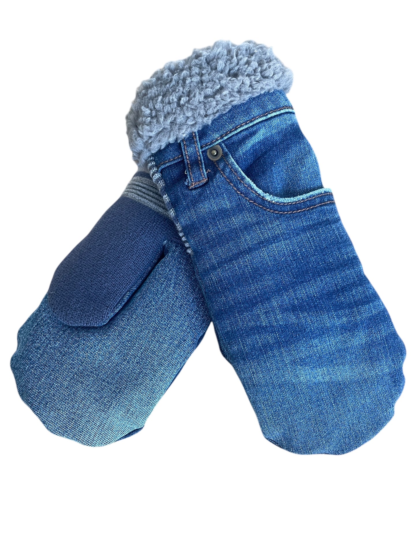 Up-cycled Denim Blue Jean Mittens - Medium