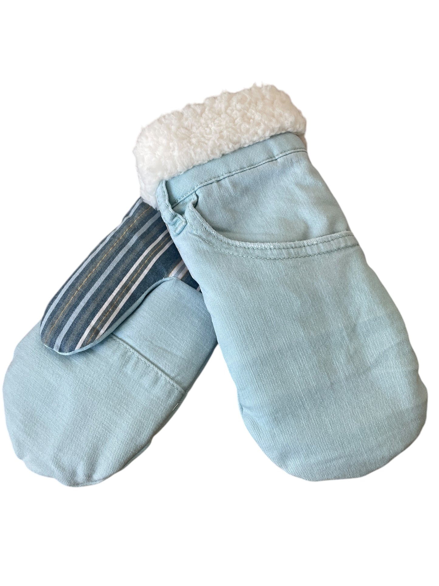 Up-cycled Green Denim Mittens - Medium