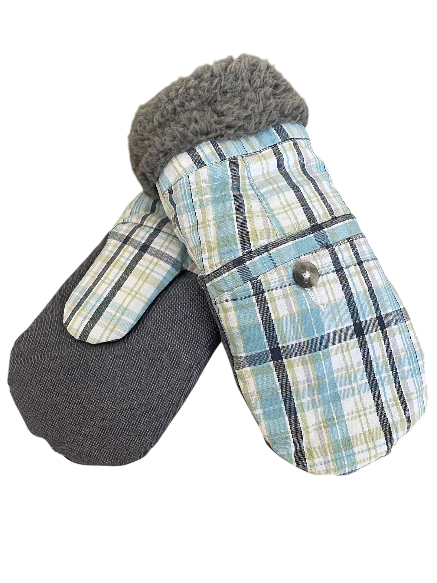 Up-cycled Plaid Mittens - Medium