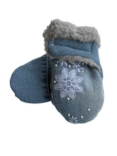 Upcycled Baby Mittens - XS (6-18 Mos.) | Hook & Loop | Upcycled | Denim Flower