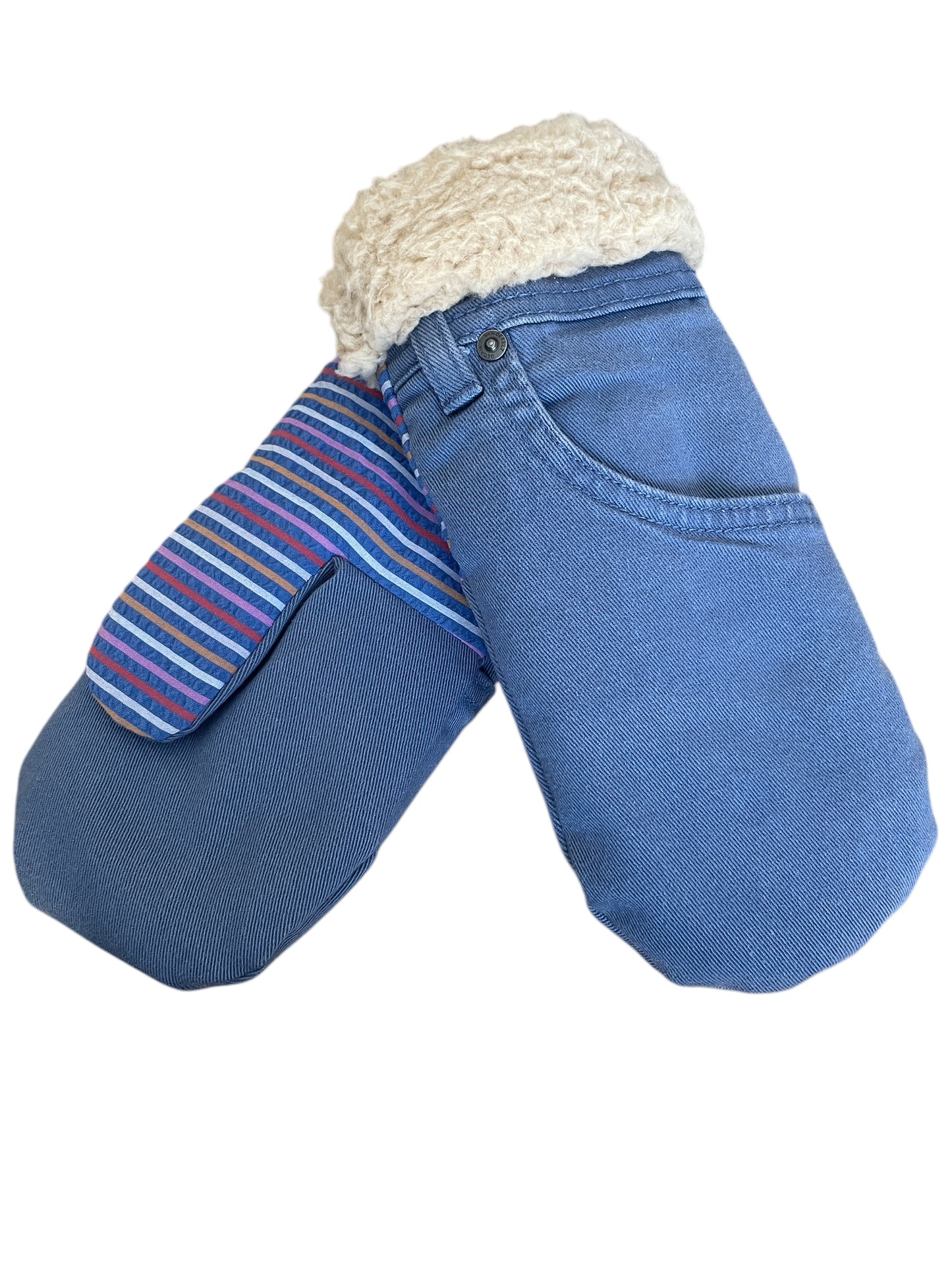 Up-cycled Blue Denim Mittens - Medium