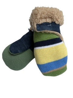 Upcycled Kids Mittens - Small (18 months-3 years) | Hook & Loop Closure | Green Stripe