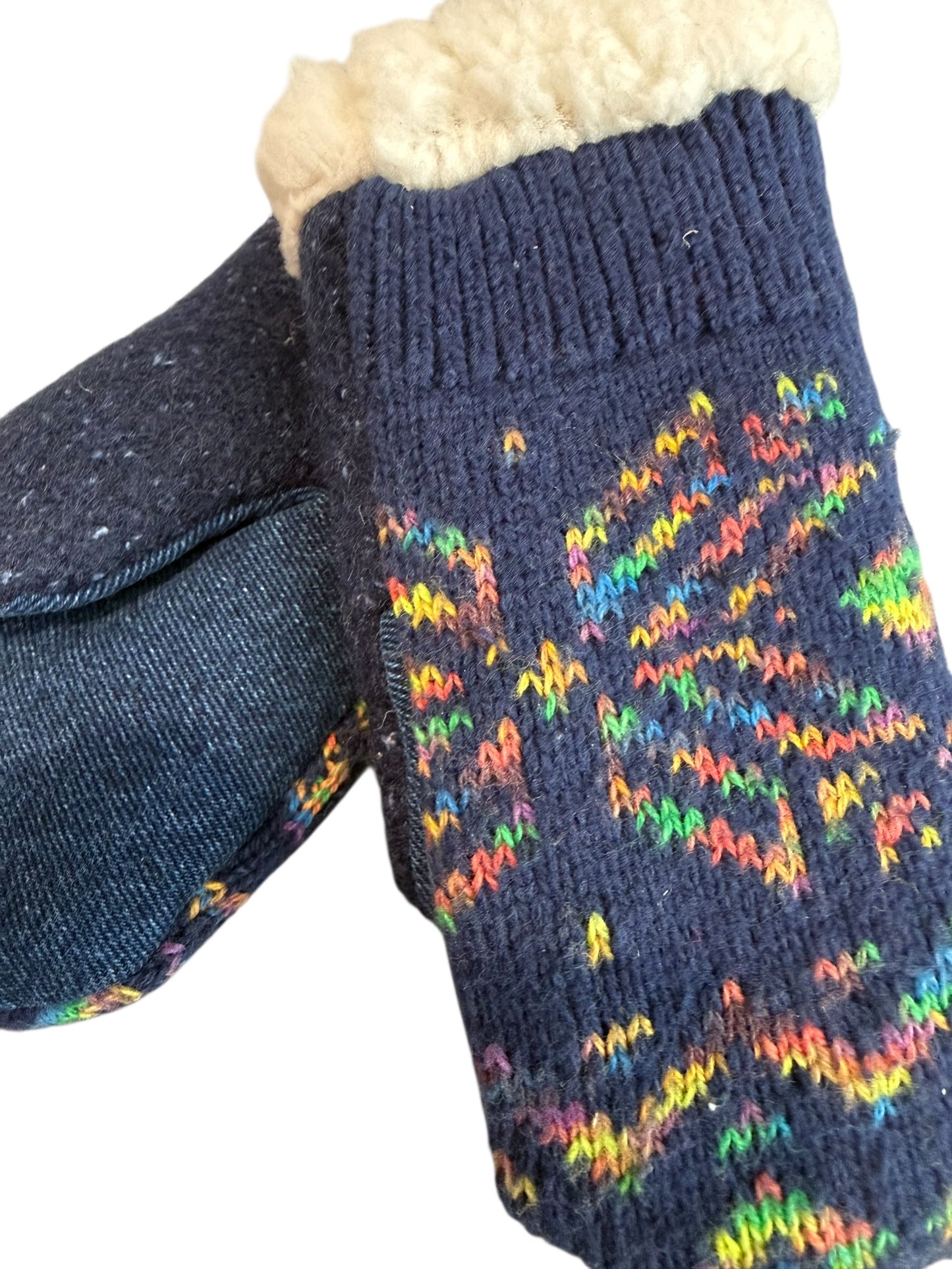 Upcycled Kids Mittens - Medium (4-6 yrs.) Blue Snowflake Knit