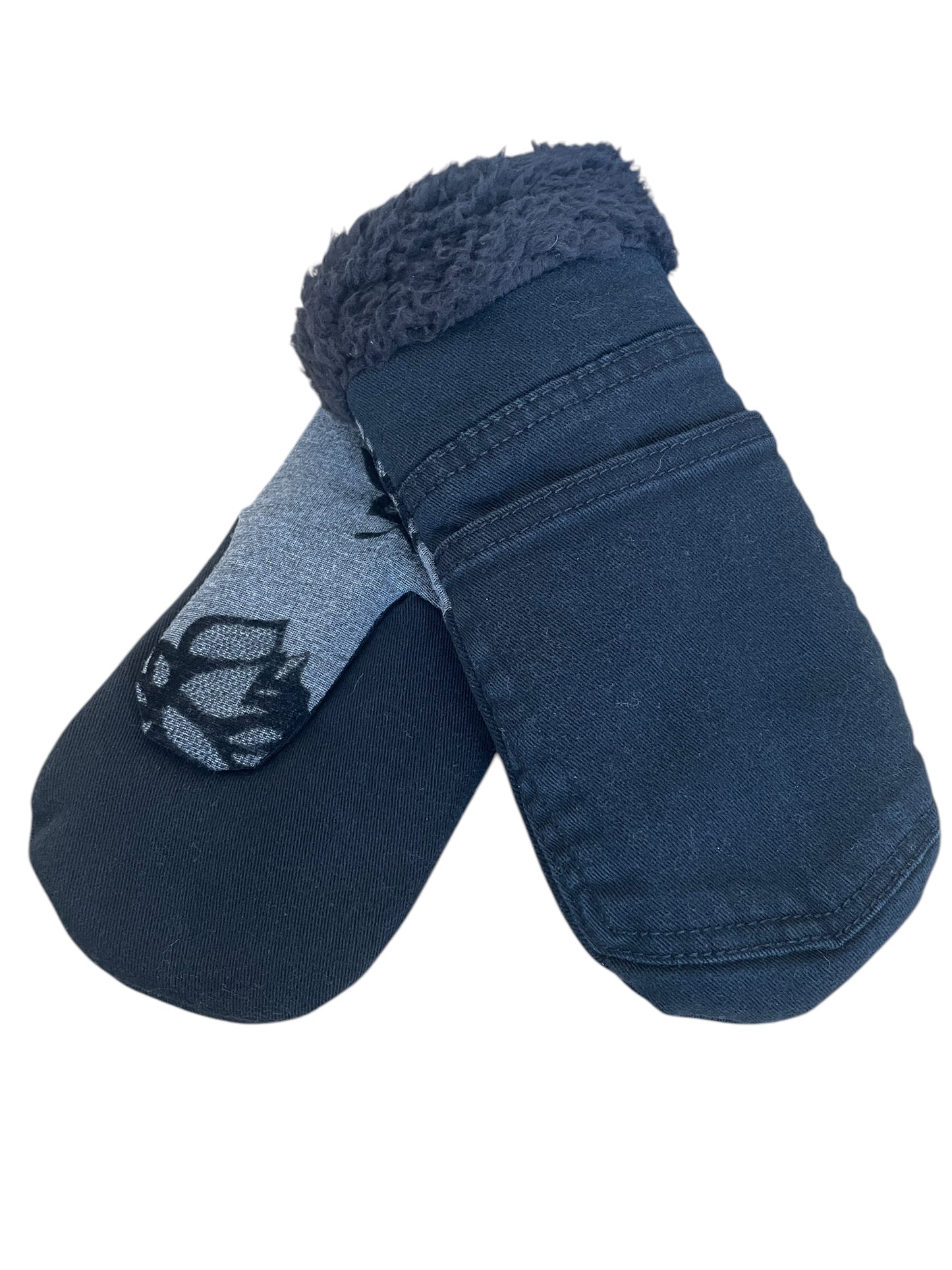 Up-cycled Black Denim Mittens - Medium