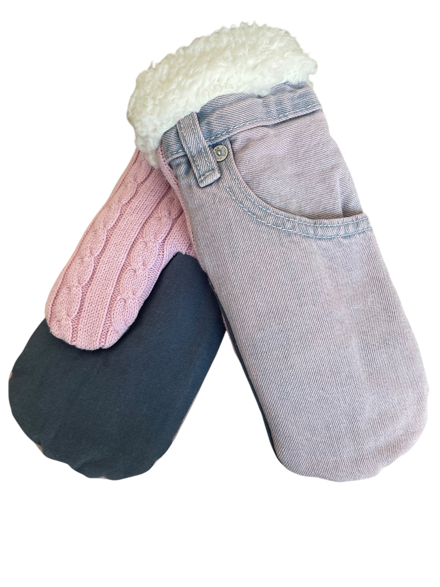 Up-cycled Denim Jean Mittens - Medium