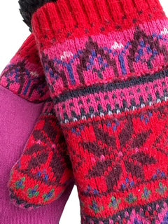 Up-cycled Pink Red Knit Mittens - Small