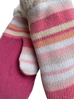 Up-cycled Pink Stripe Knit Mittens - Small