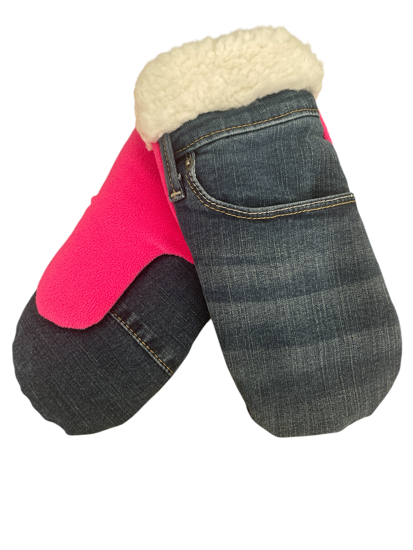Up-cycled Denim Blue Jean Mittens - Medium
