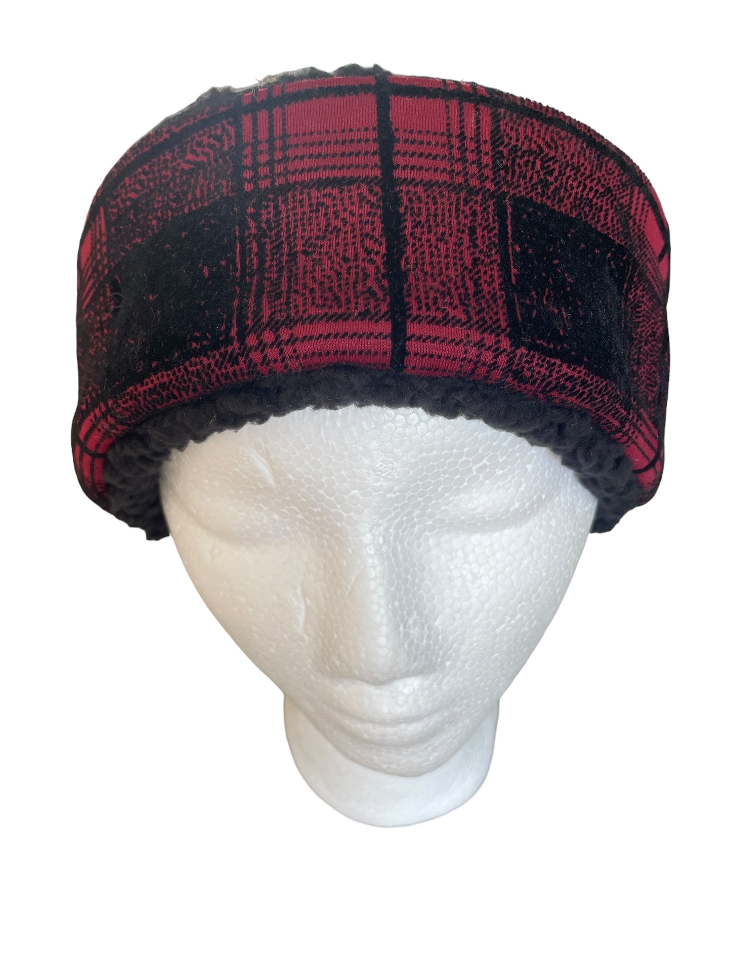 Up-cycled Black Red Plaid Ear Warmer - S/M image 0