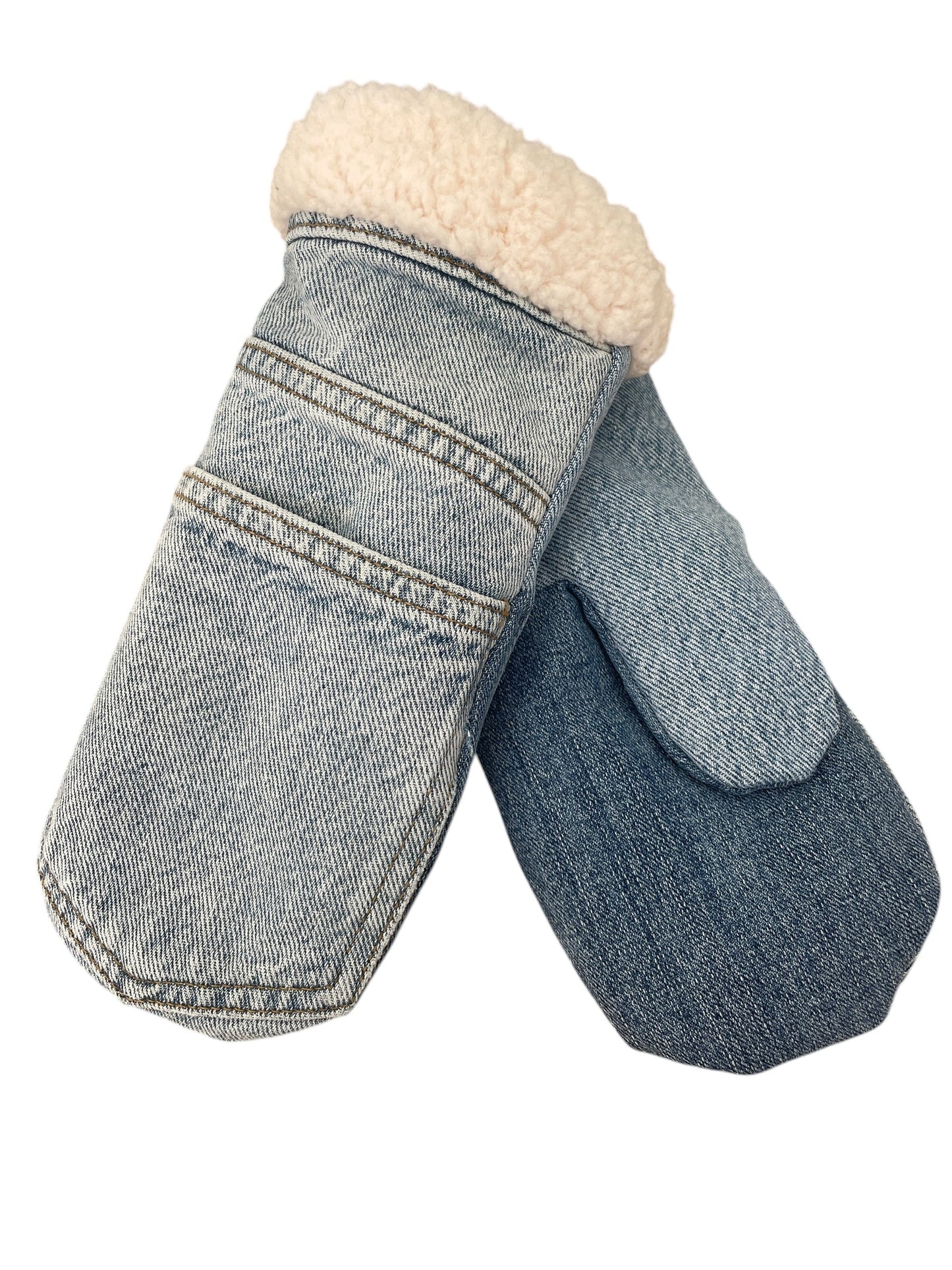 Up-cycled Denim Blue Jean Mittens - Medium