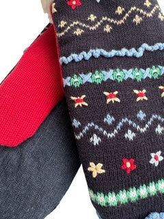 Up-cycled Knit Floral Mittens - Large