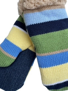 Upcycled Kids Mittens - Medium (4-6 yrs.) | Blue Green Stripe