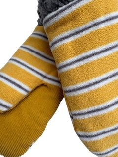 Upcycled Kids Mittens - Medium (4-6 yrs.) | Yellow Gray Stripe