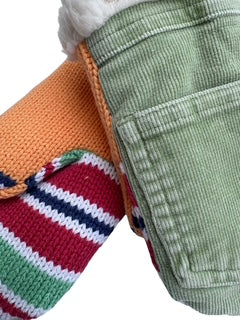 Upcycled Kids Mittens - Medium (4-6 yrs.) | Green Corduroy Pocket