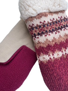Upcycled Kids Mittens - Large (7 yrs. & up) | Burgandy Print Knit