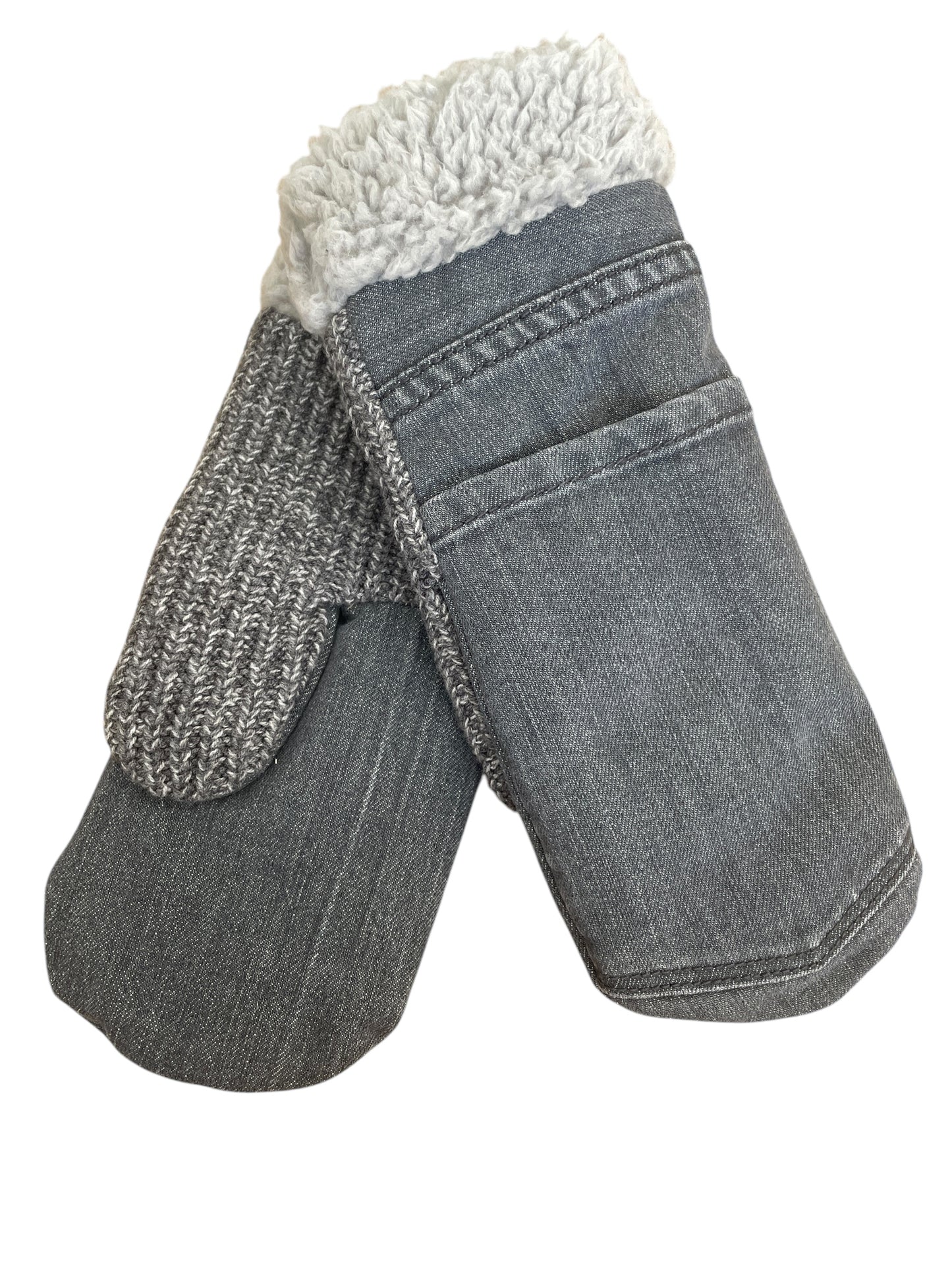 Up-cycled Gray Denim Pocket Mittens - Medium