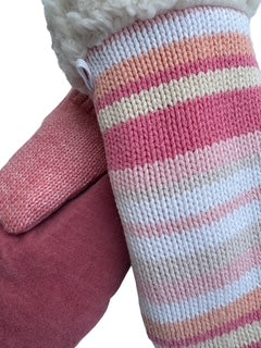 Upcycled Kids Mittens - Large (7 yrs. & up) | Rose Stripe