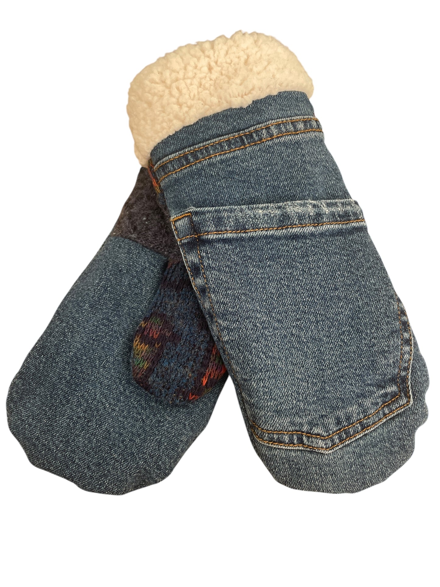 Up-cycled Denim Blue Jean Mittens - Medium