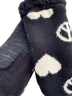 Upcycled Kids Mittens - Medium (4-6 yrs.) | Peace Heart Black
