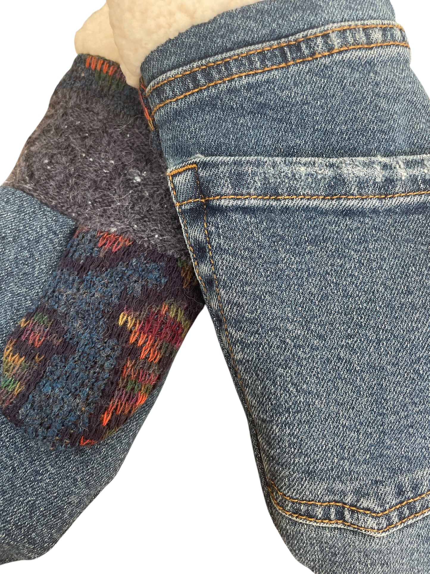 Up-cycled Denim Blue Jean Mittens - Medium