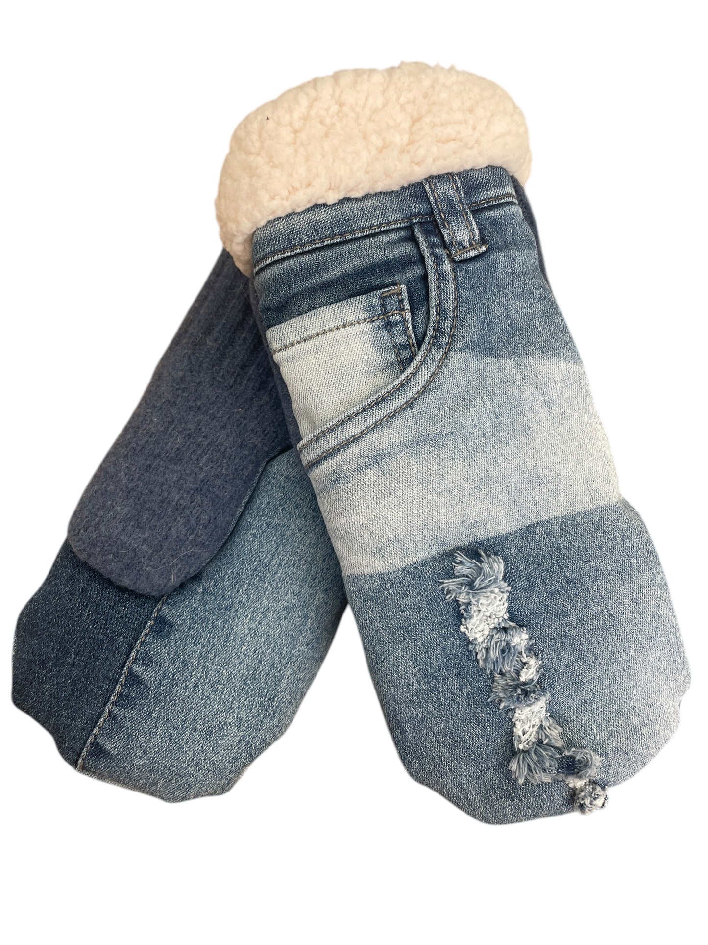 Up-cycled Denim Blue Jean Mittens - Medium