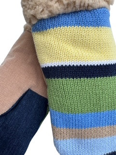 Upcycled Kids Mittens - Medium (4-6 yrs.) | Blue Green Stripe