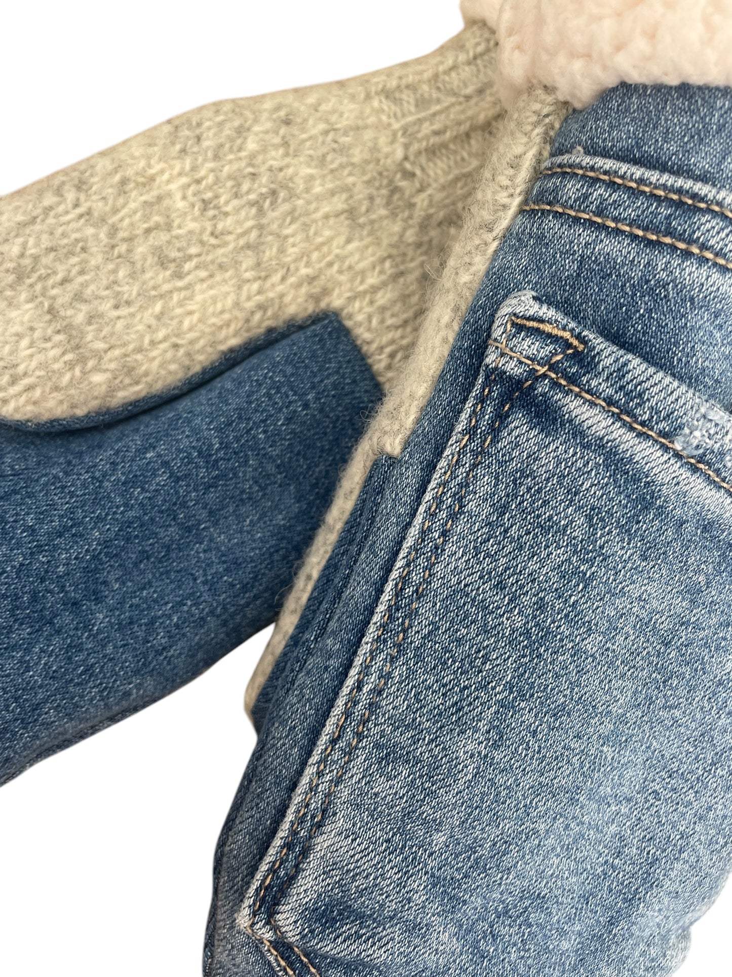 Up-cycled Distressed Jean Mittens - Medium