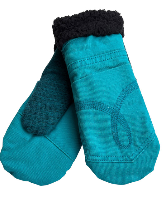Up-cycled Teal Denim Mittens - Large