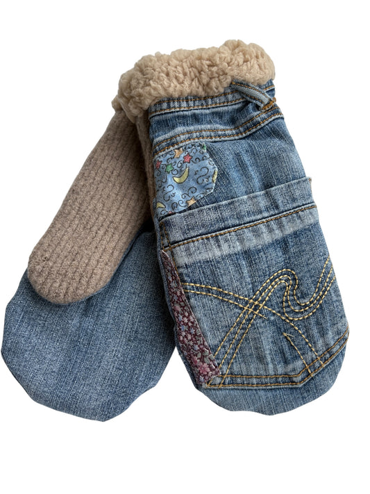 Up-cycled Denim Mittens - Large
