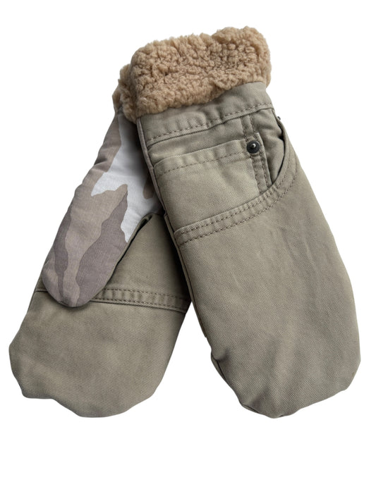 Up-cycled Neutral Camo Mittens - Large