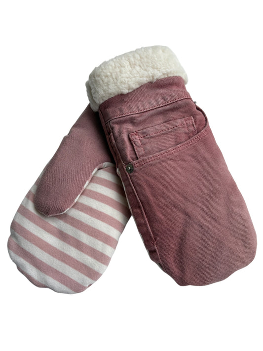 Up-cycled Rose Denim Mittens - Large